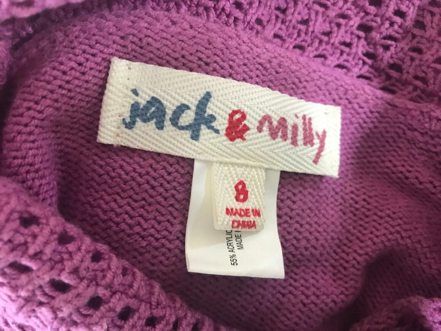 JACK & MILLY Cardigan Purple Knit  w Floral Trim Girls Size 8