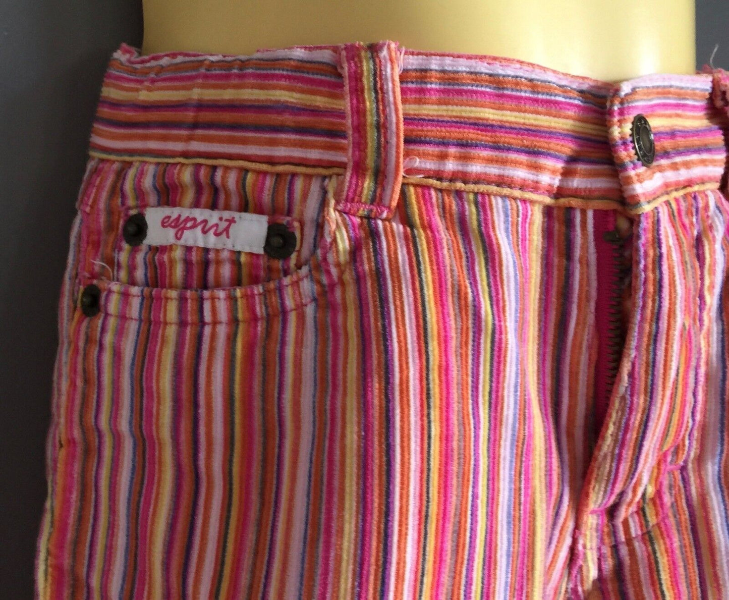 ESPRIT Corduroy Jeans Pink Multi Colour Striped Girls Size 3 Retro Gem