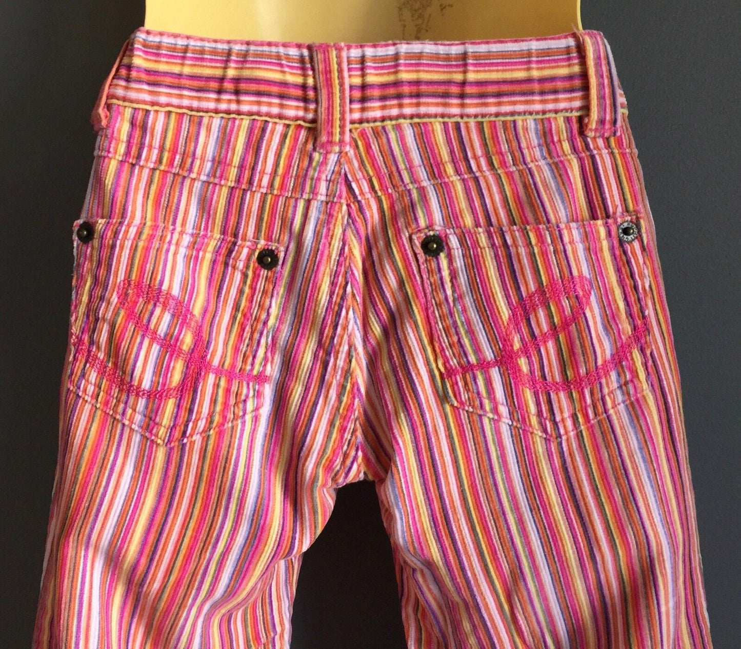 ESPRIT Corduroy Jeans Pink Multi Colour Striped Girls Size 3 Retro Gem
