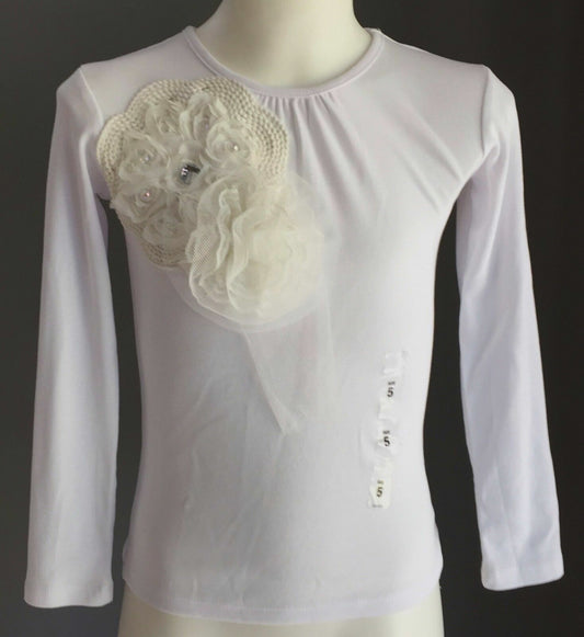 TARGET Stretch Top White Long Sleeve Embellished Girls Size 5 NEW