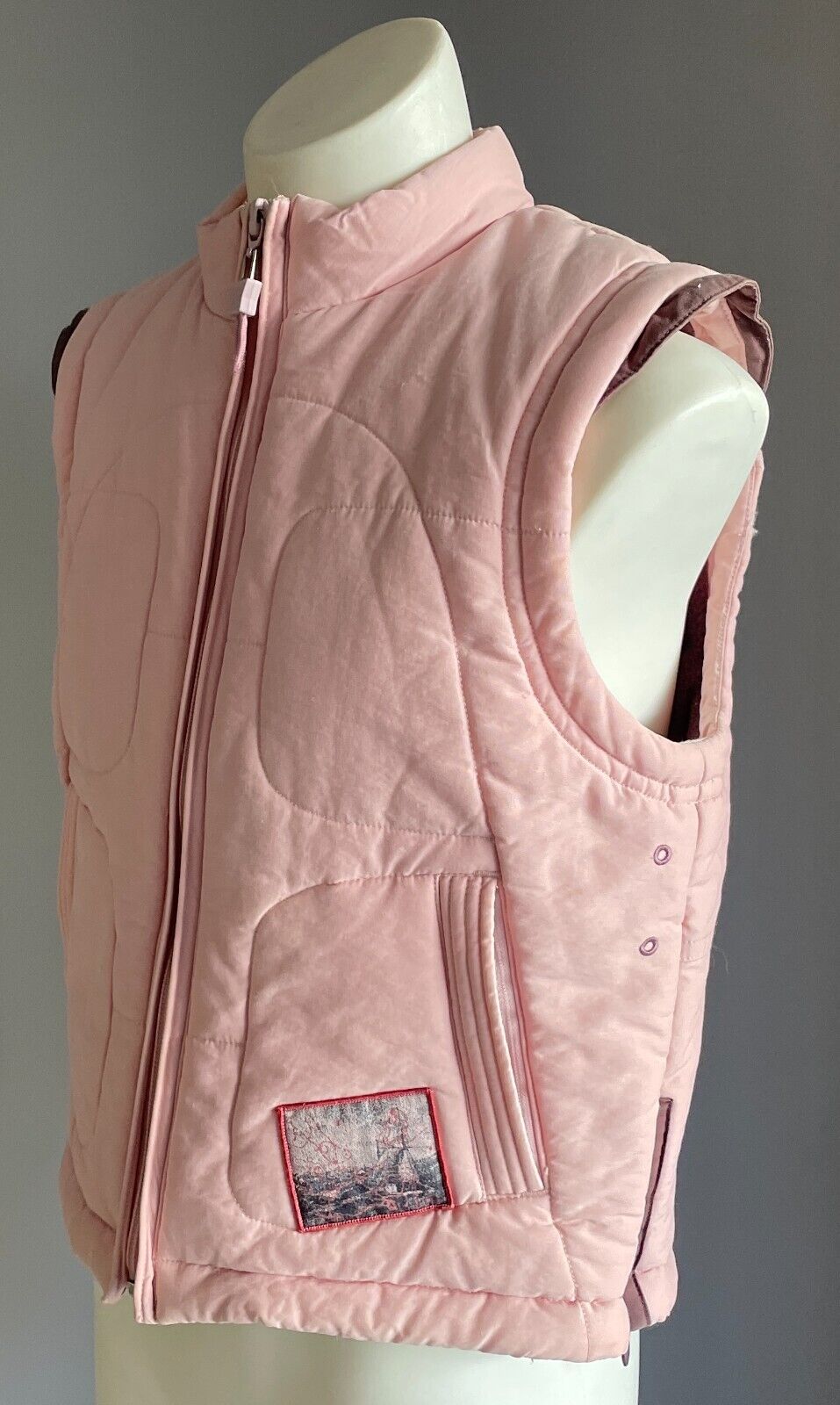 DECATHLON CREATION Puffer Vest Pink & Brown Trim Sleeveless Girls Size 6 yrs