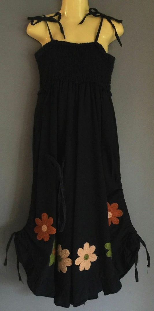 Wide Leg Jumpsuit Black Shirred Bodice Girls Size 8 Unique Retro Look