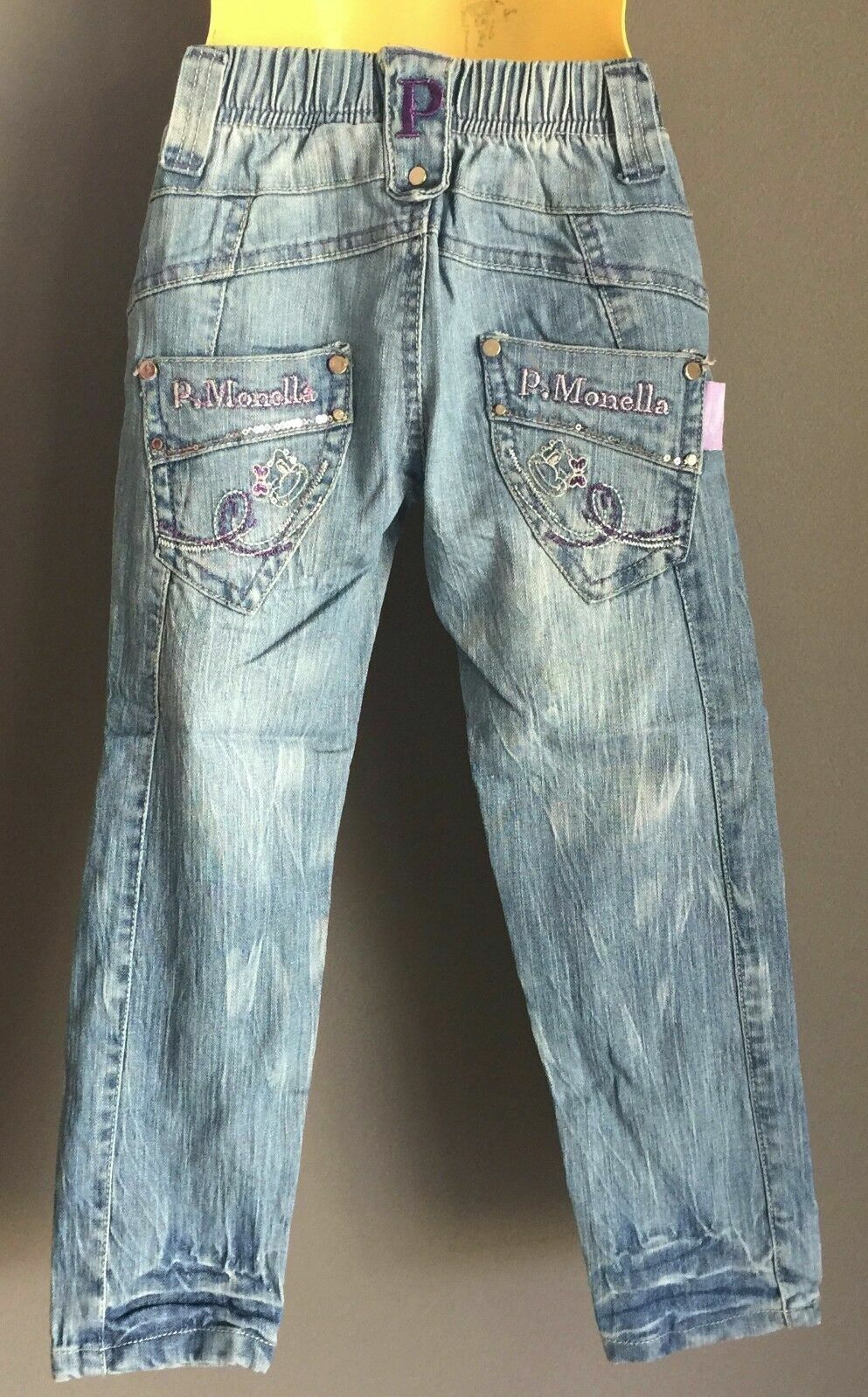 PICCOLA MONELLA  Jeans Faded Blue Denim Bling Skinny Leg Girls Size 4