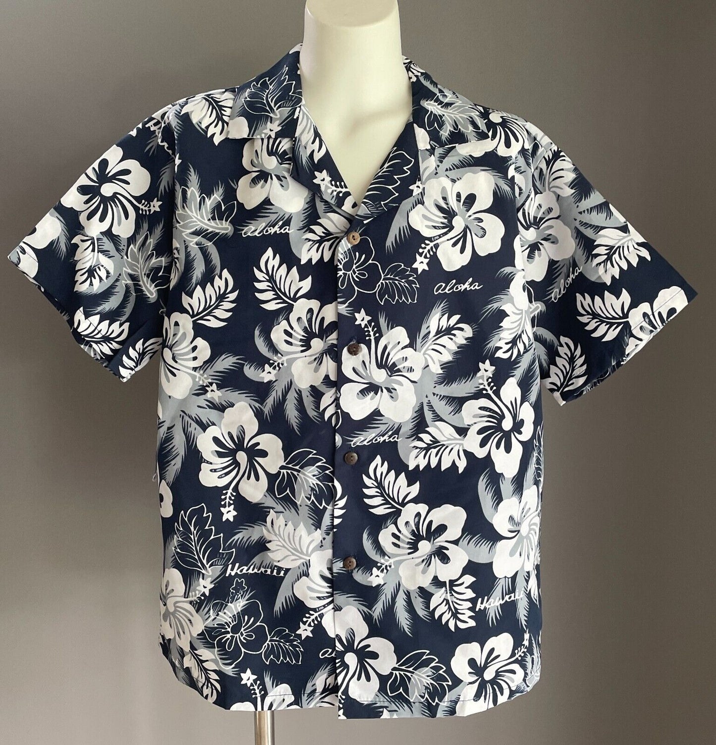 ALI'I FASHIONS Blue White Tropical Hawaiian Print Shirt Boys Size L  100cm Chest