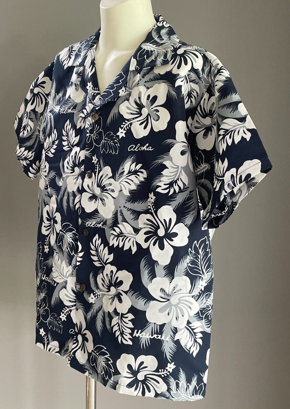 ALI'I FASHIONS Blue White Tropical Hawaiian Print Shirt Boys Size L  100cm Chest