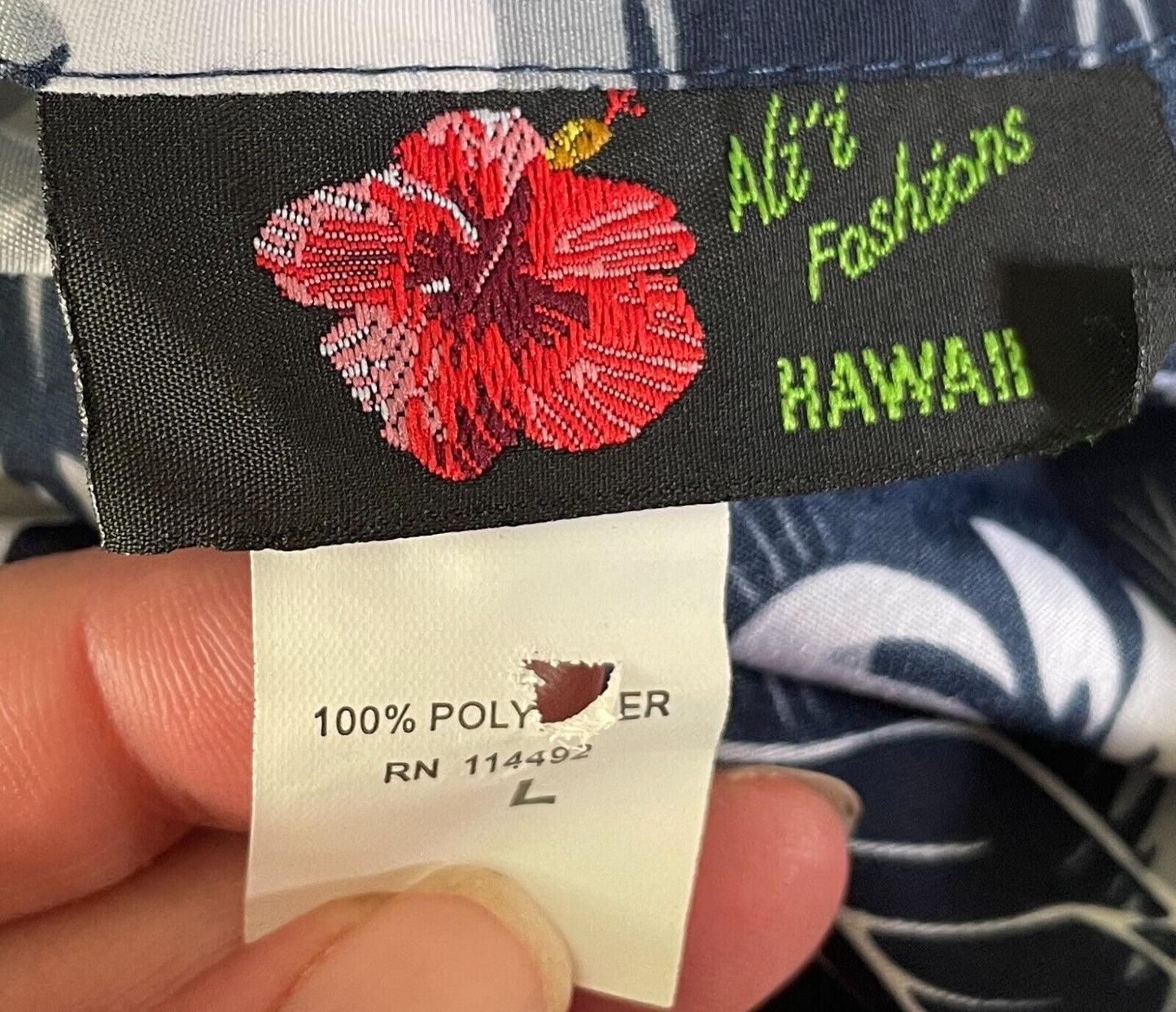 ALI'I FASHIONS Blue White Tropical Hawaiian Print Shirt Boys Size L  100cm Chest