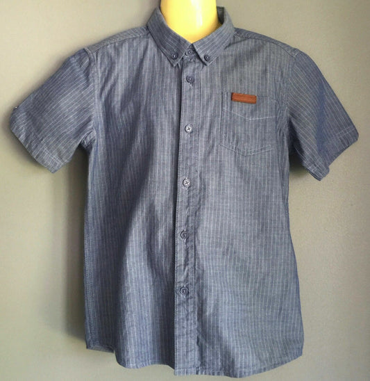 BEN SHERMAN Shirt Short Sleeve Blue White Stripe Smart Casual Boys Size 6  7 yr