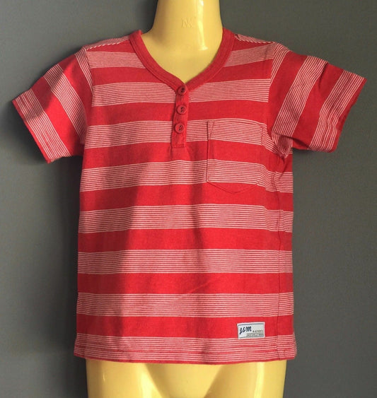 JACK & MILLY T Shirt Short Sleeve Henley Buttons Red White Stripe Boys Size 3