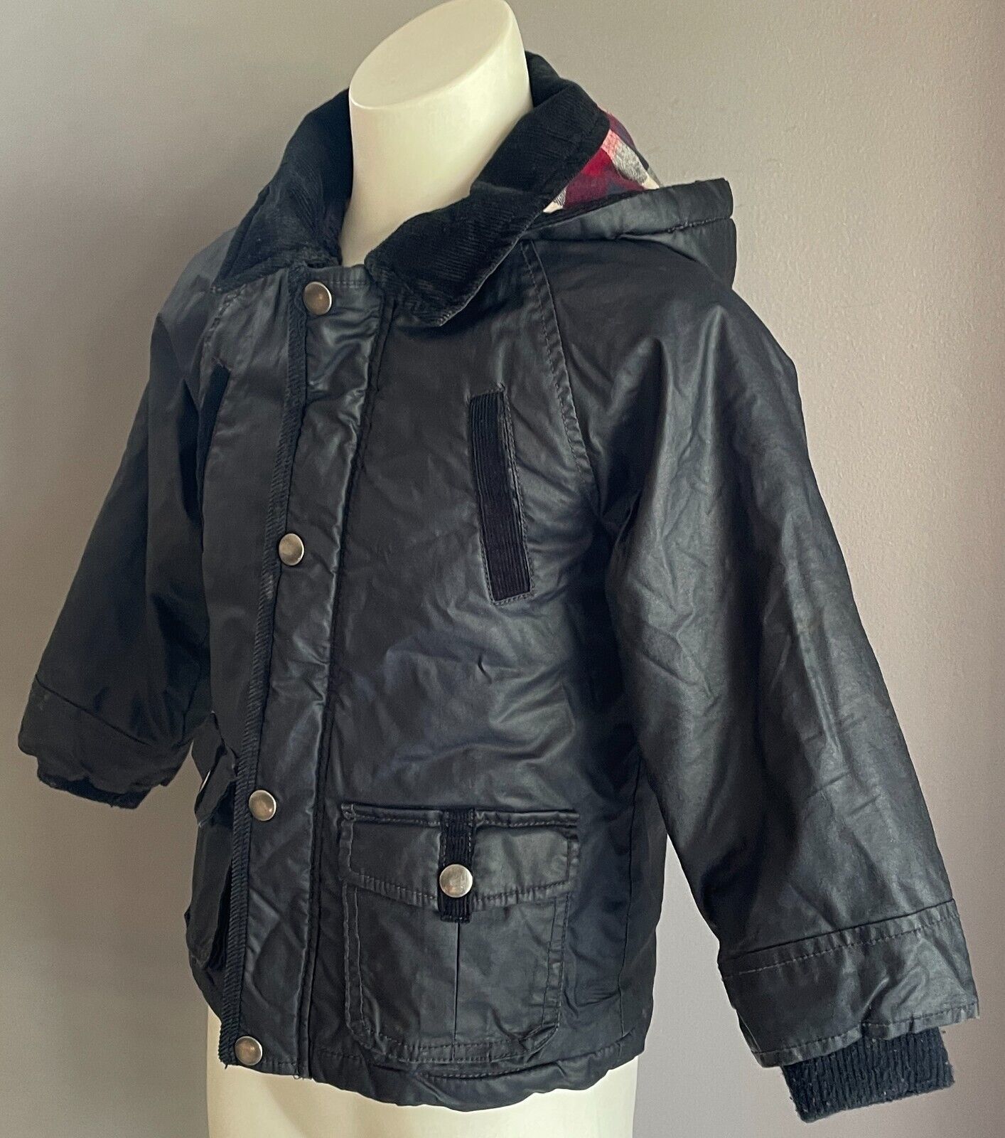 Hooded Navy Blue Jacket Soft Faux Fur Lined Warm Boys Size 2 - 3 Long Sleeves