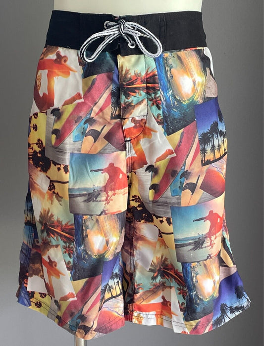 URBAN SUPPLY Board Shorts Boys Size 12 Multicolour Skate Beach Scene Tie Waist
