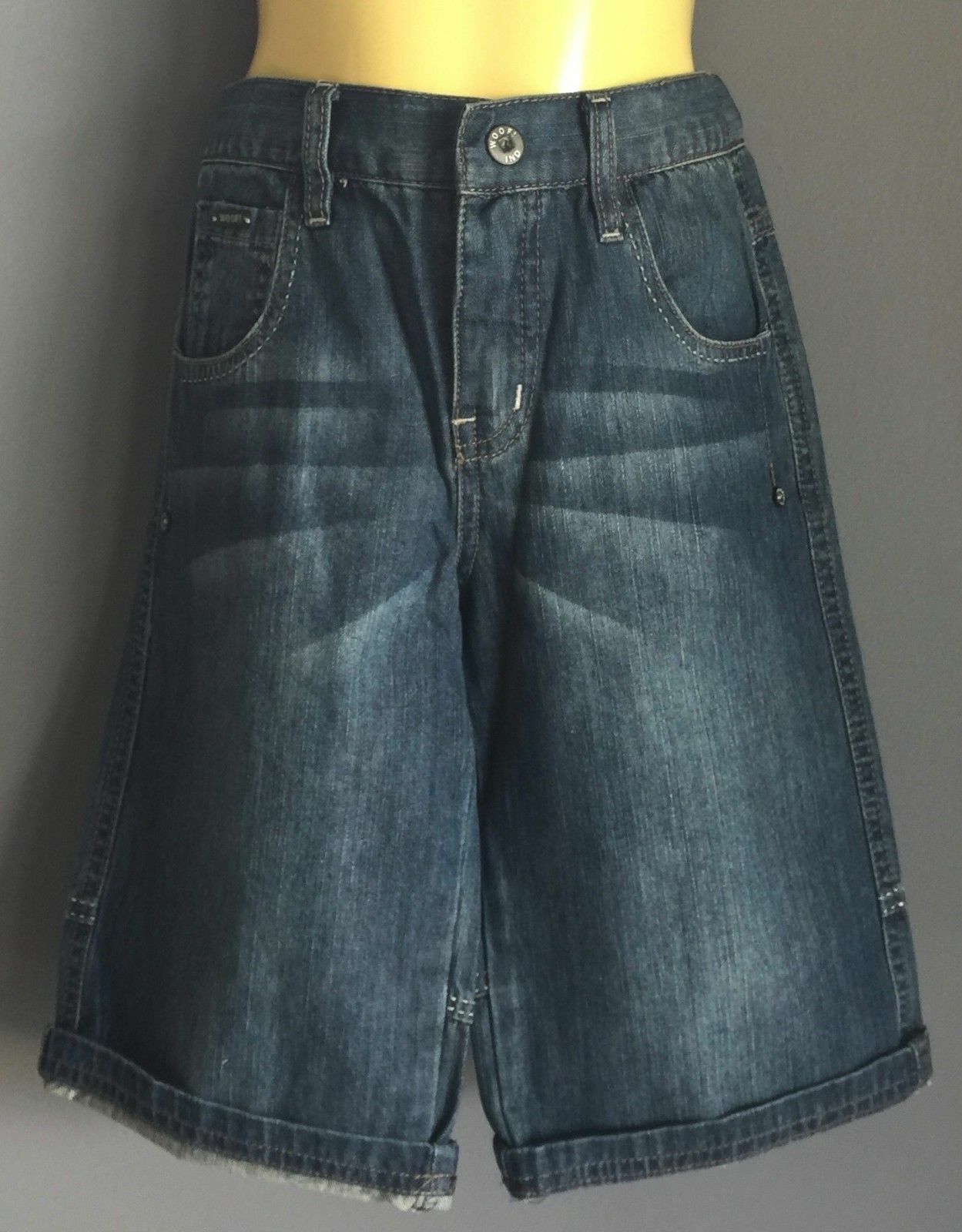 WOOF Blue Indigo Denim Shorts w Adjustable Waist Boys Size 7 NEW