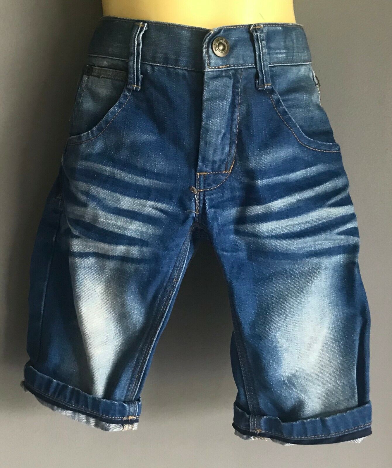 NAME IT Shorts Distressed Blue Denim Roll Cuff Boys Size 7 Casual Beach Summer