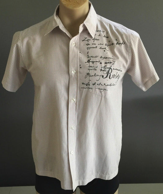 Teen Boys RUSTY Shirt Red & Grey Fine Check Short Sleeve Size 14 Surfy Beach