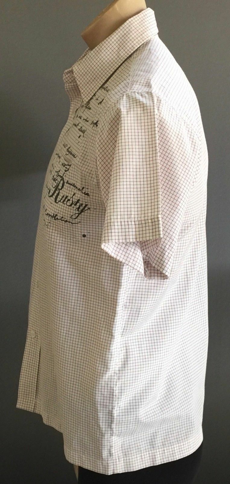 Teen Boys RUSTY Shirt Red & Grey Fine Check Short Sleeve Size 14 Surfy Beach