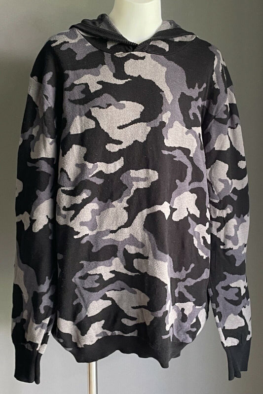 TILT Grey & Black Camo Print Cotton Knit Hoodie Sweater Top Teen Youth Size 16