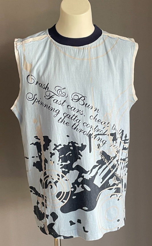 Tank Top Blue Navy White Beige Print Sleeveless Boys Size 12 Skate Beach Casual