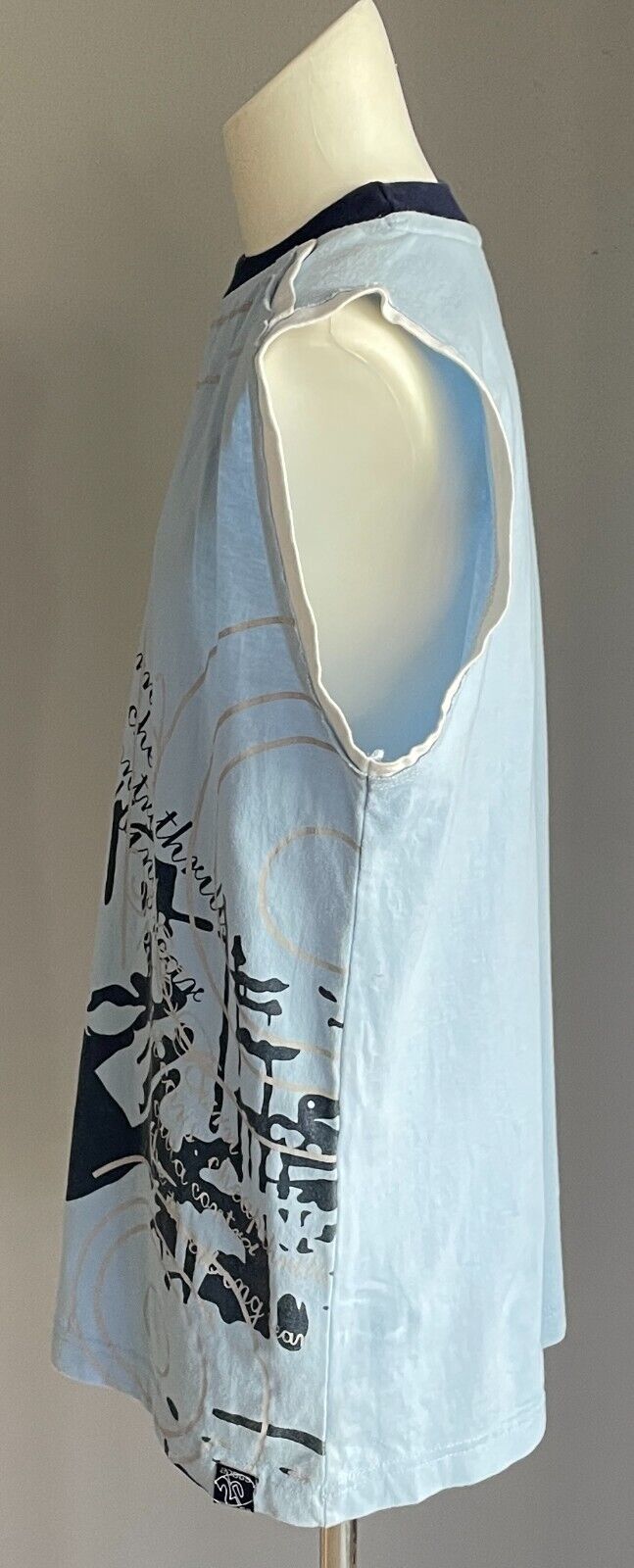 Tank Top Blue Navy White Beige Print Sleeveless Boys Size 12 Skate Beach Casual