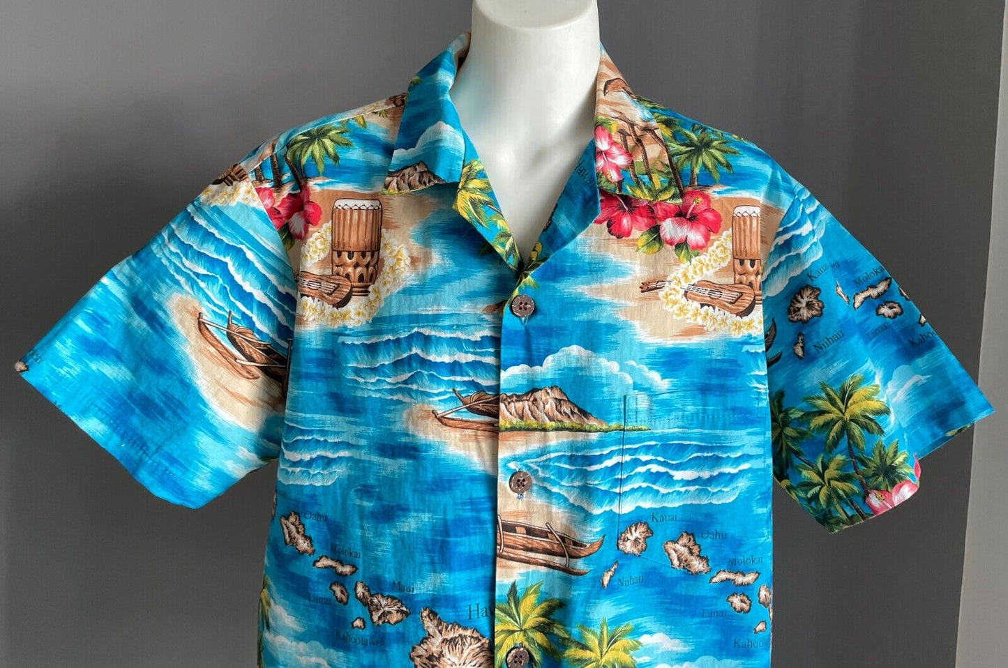 BISHOP ST APPAREL Hawaiian Shirt Bright Loud Print Short Sleeve Teen Boys Siz 16