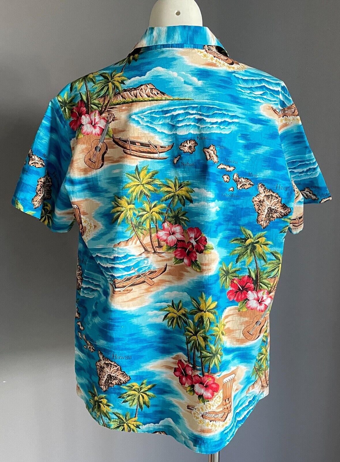 BISHOP ST APPAREL Hawaiian Shirt Bright Loud Print Short Sleeve Teen Boys Siz 16