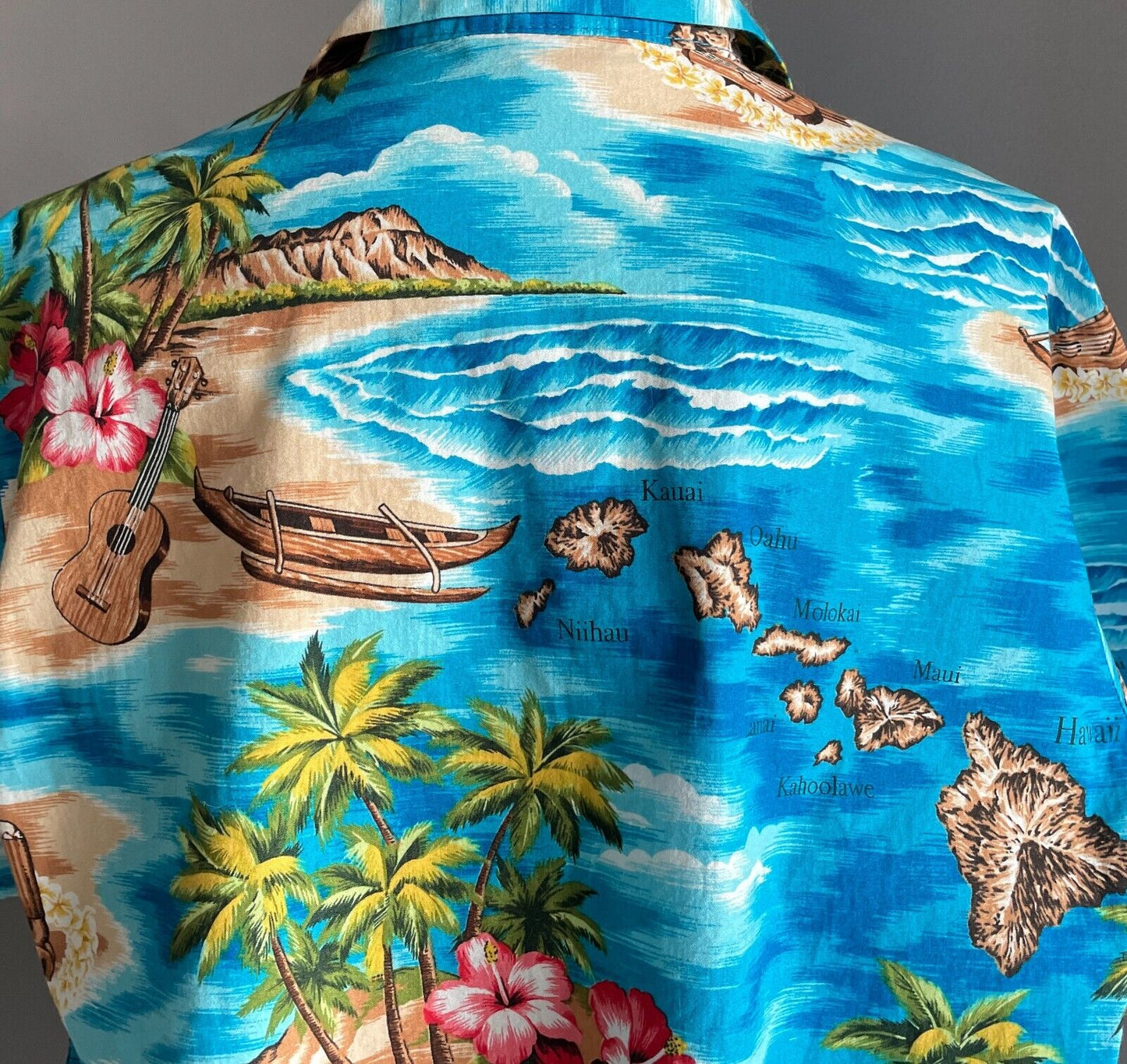 BISHOP ST APPAREL Hawaiian Shirt Bright Loud Print Short Sleeve Teen Boys Siz 16