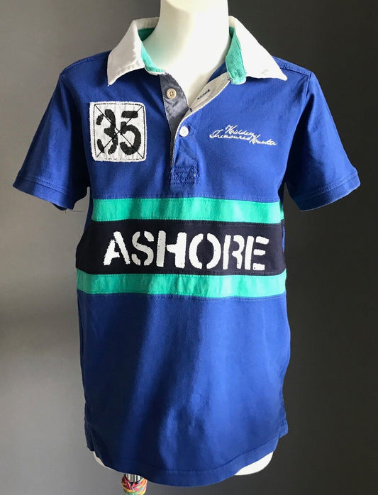 ZARA Polo Shirt 35 ASHORE Blue White Green Short Sleeve Nautical Boys 9 - 10 yr