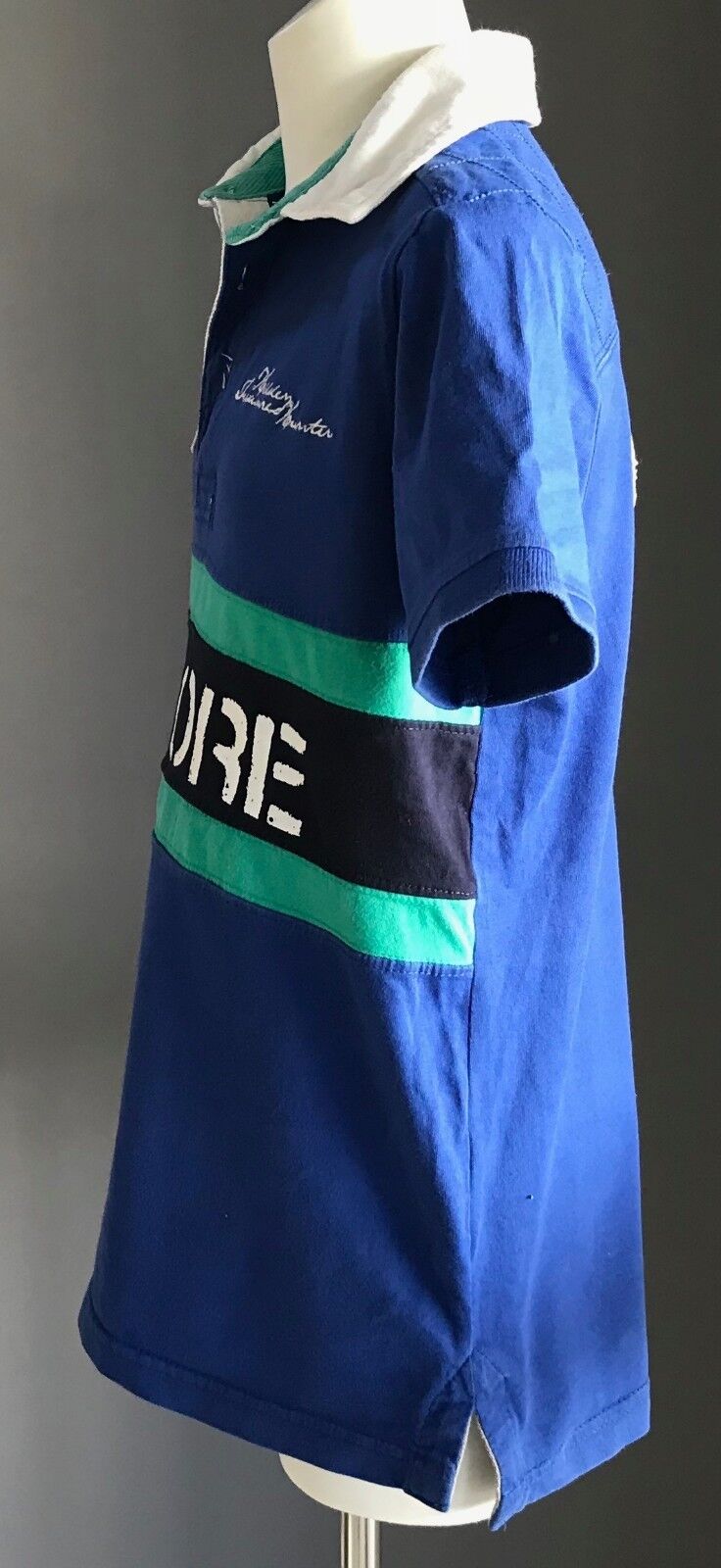 ZARA Polo Shirt 35 ASHORE Blue White Green Short Sleeve Nautical Boys 9 - 10 yr