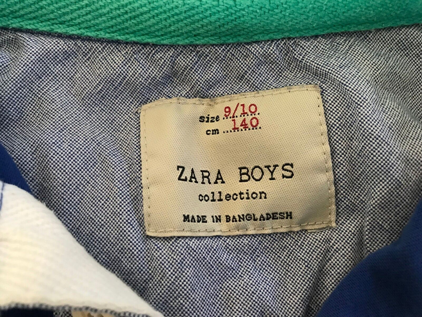ZARA Polo Shirt 35 ASHORE Blue White Green Short Sleeve Nautical Boys 9 - 10 yr