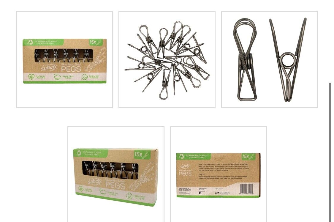 15pc Sabco 11cm Stainless Steel Clothes Pegs Laundry Hanging Clips Silver NEW