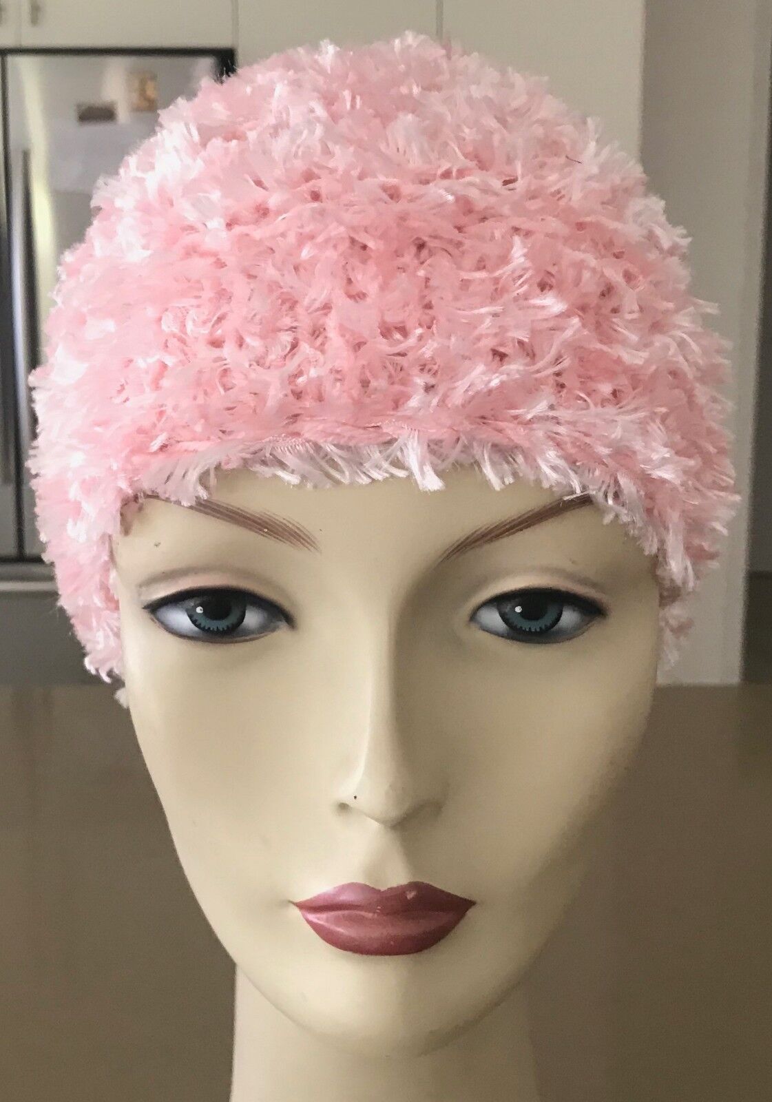 Beanie Chunky Fluffy Knit Hat Handmade Light Pink Chunky Fluffy Knit Size S