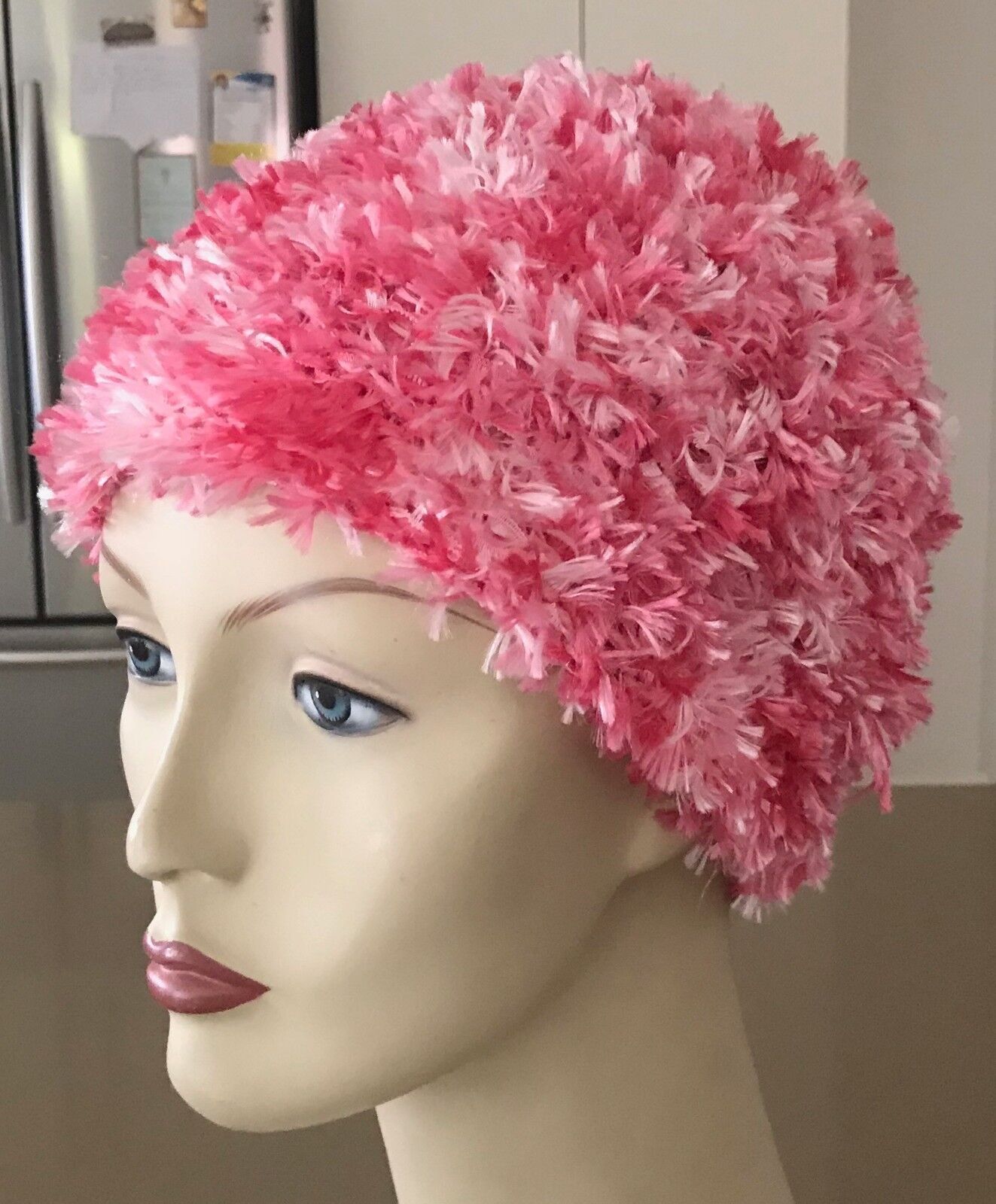 Beanie Chunky Fluffy  Knit Hat Handmade Different Shades of Pink Size S
