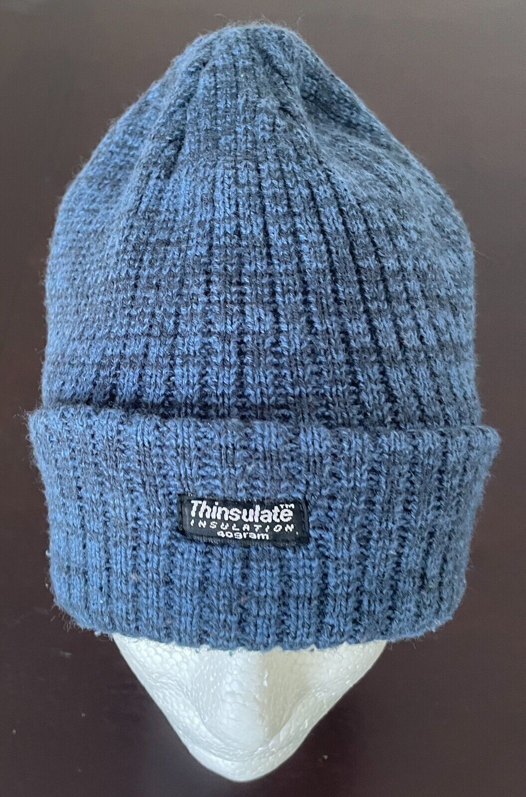 THINSULATE Hat Beanie Ribbed Knit Warm Blue Marl Roll Rim One Size Cap Hat