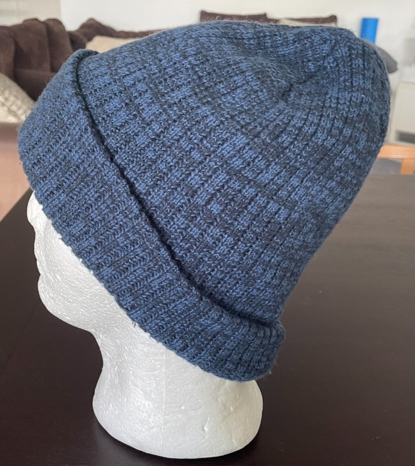 THINSULATE Hat Beanie Ribbed Knit Warm Blue Marl Roll Rim One Size Cap Hat