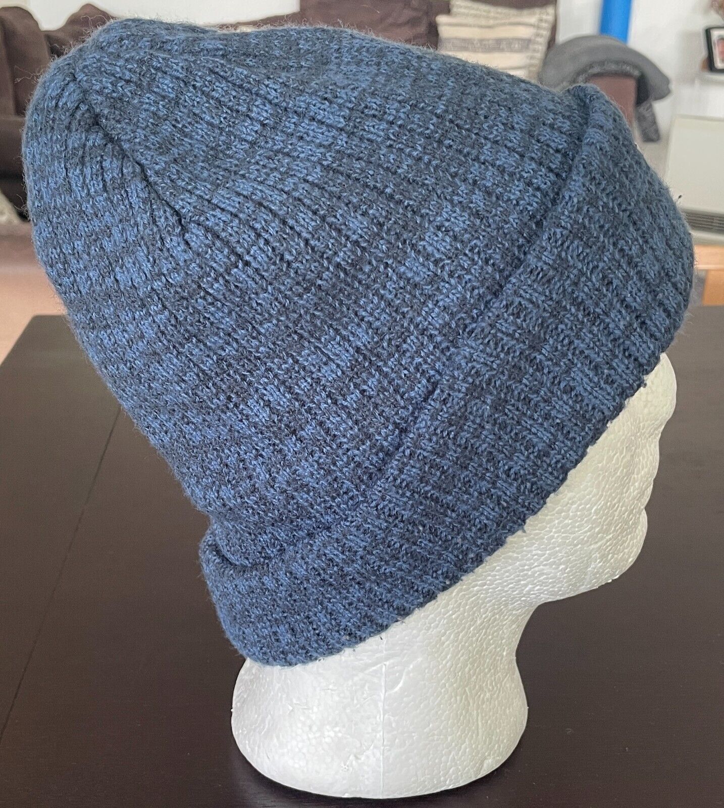 THINSULATE Hat Beanie Ribbed Knit Warm Blue Marl Roll Rim One Size Cap Hat