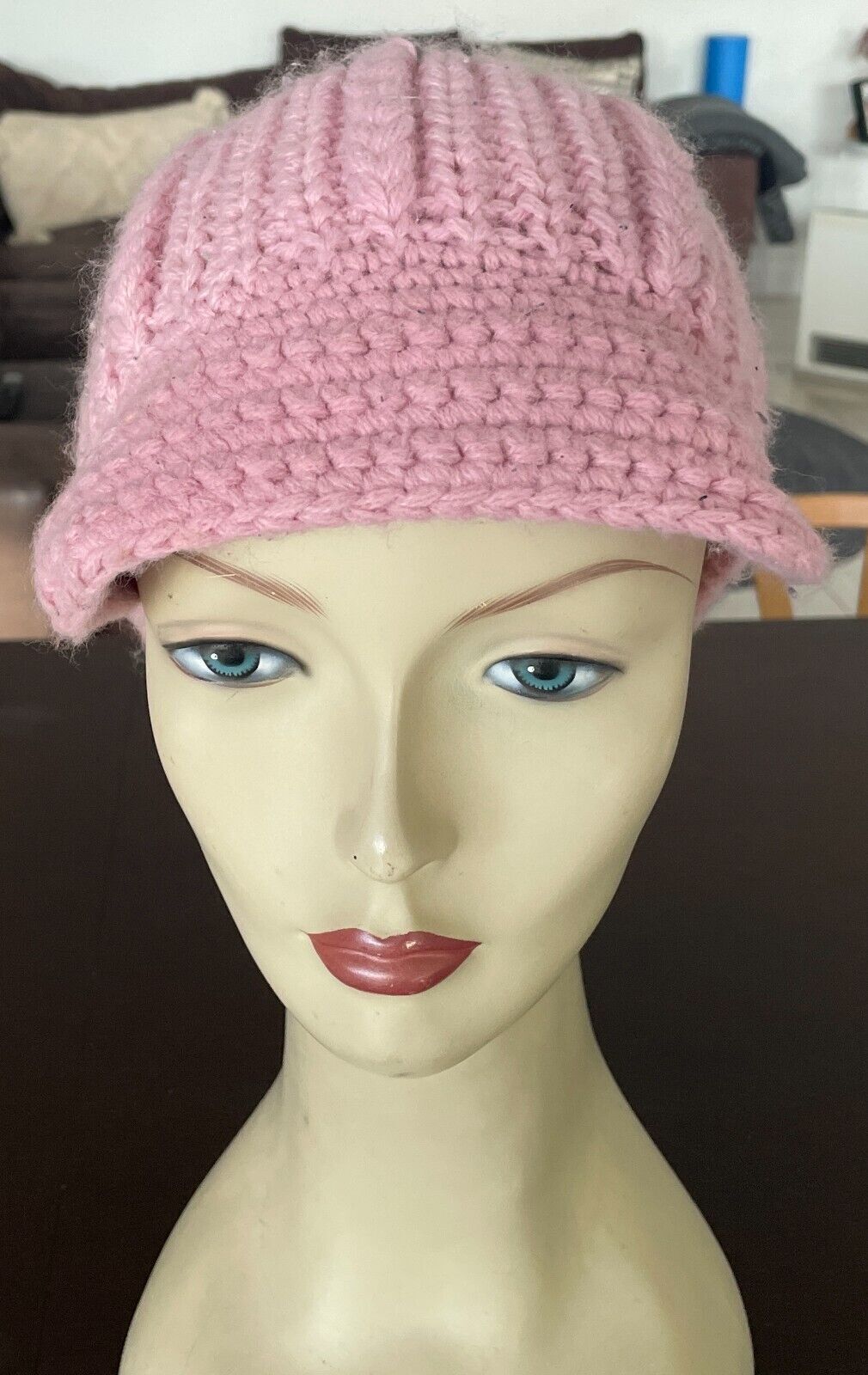 Pink BEANIE HAT CAP Peak Chunky Decorative Knit Acrylic OSFA Hat Cap