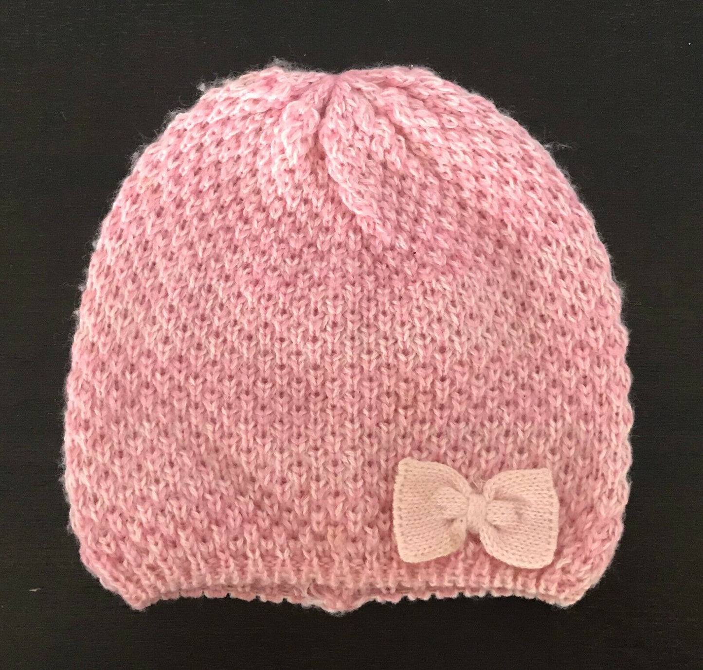 Pink BEANIE w BOW Knit Trim Baby Girl Size 6  12 Months Pretty Cap Hat