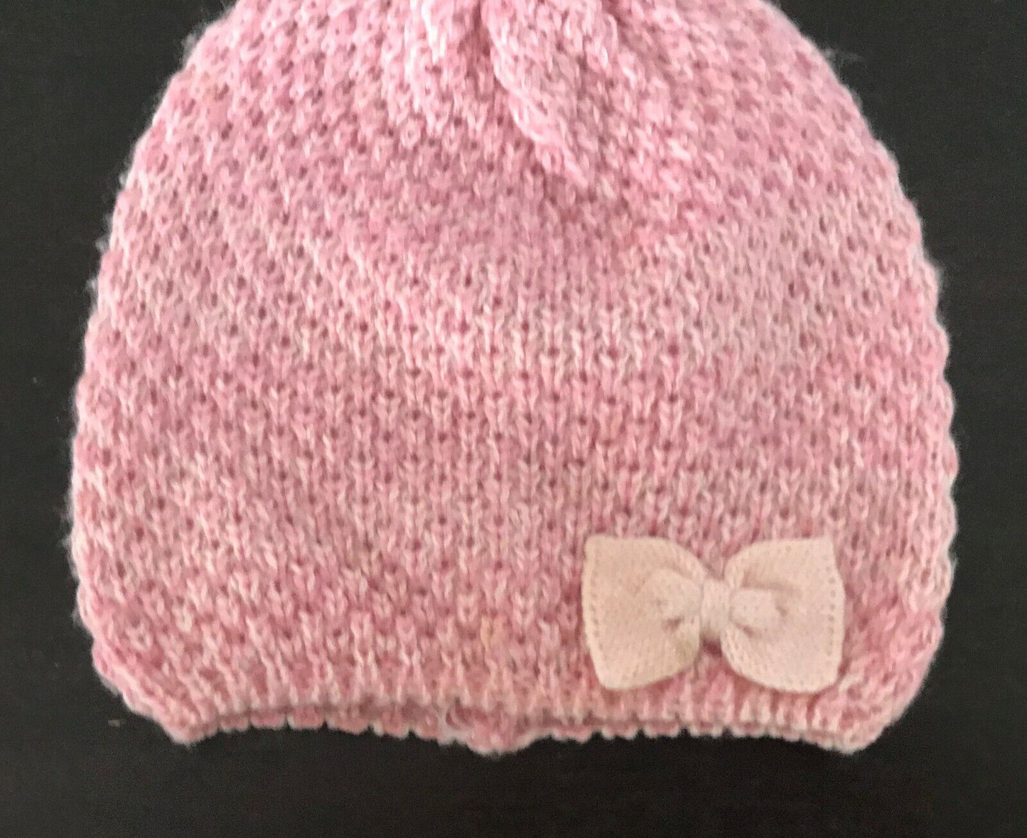Pink BEANIE w BOW Knit Trim Baby Girl Size 6  12 Months Pretty Cap Hat