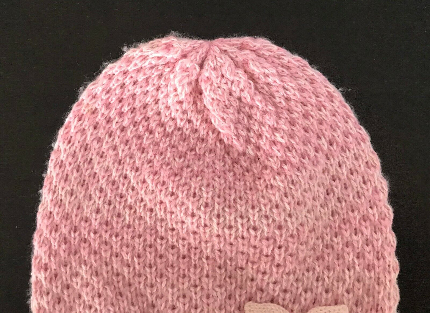 Pink BEANIE w BOW Knit Trim Baby Girl Size 6  12 Months Pretty Cap Hat