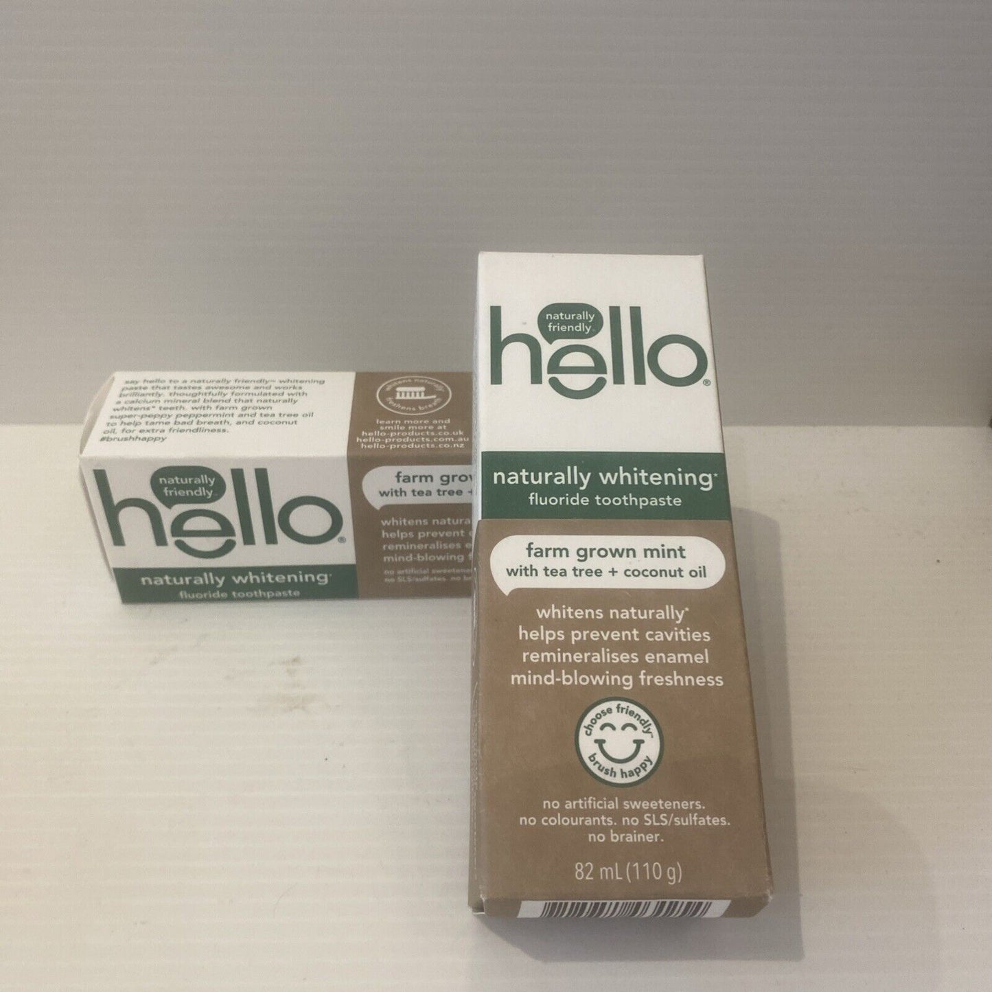 2 Pack Hello Whitening Grown Mint Tea Tree Coconut Oil FLUORIDE FREE Toothpaste
