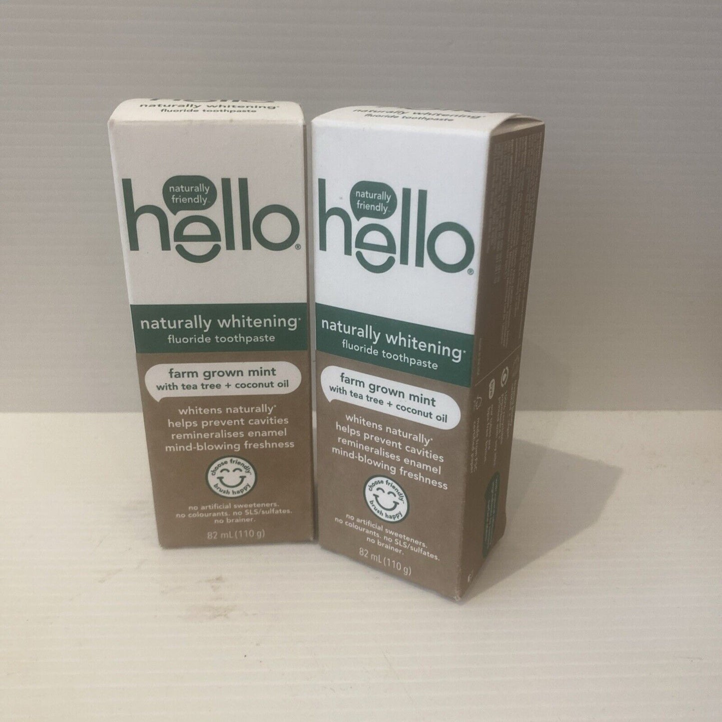 2 Pack Hello Whitening Grown Mint Tea Tree Coconut Oil FLUORIDE FREE Toothpaste