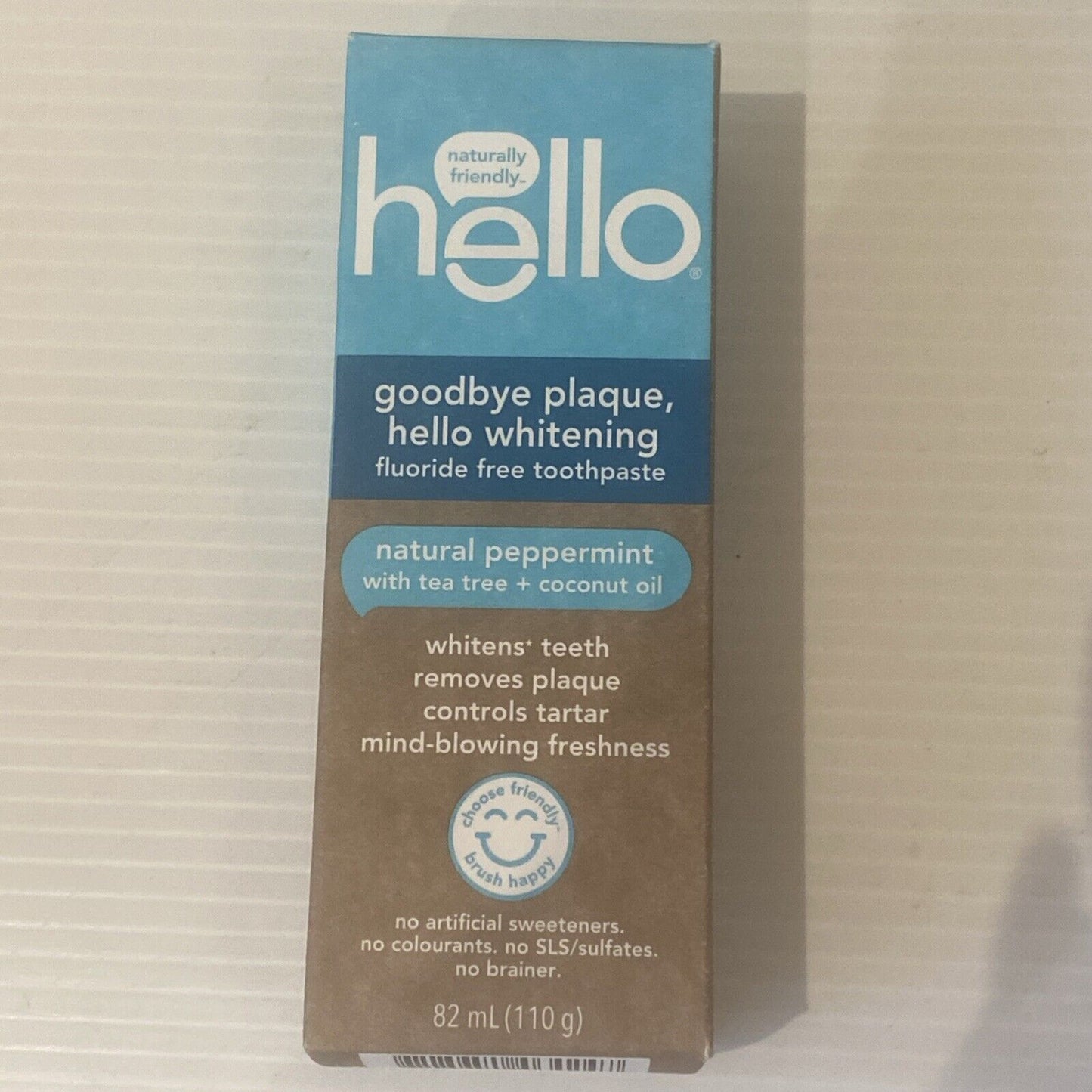 2 Pack Hello Antiplaque + Whitening Toothpaste FLUORIDE FREE Peppermint 110gm