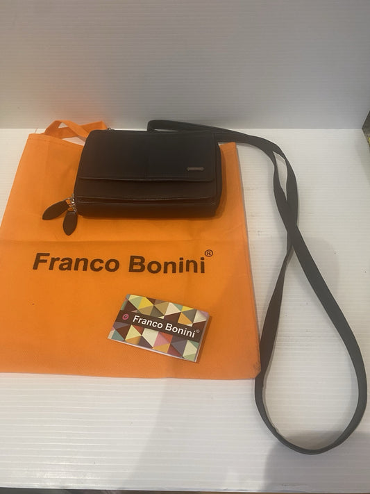 Franco Bonini Black Leather Clutch Purse Handbag Crossbody Wallet NEW w Tag +Bag