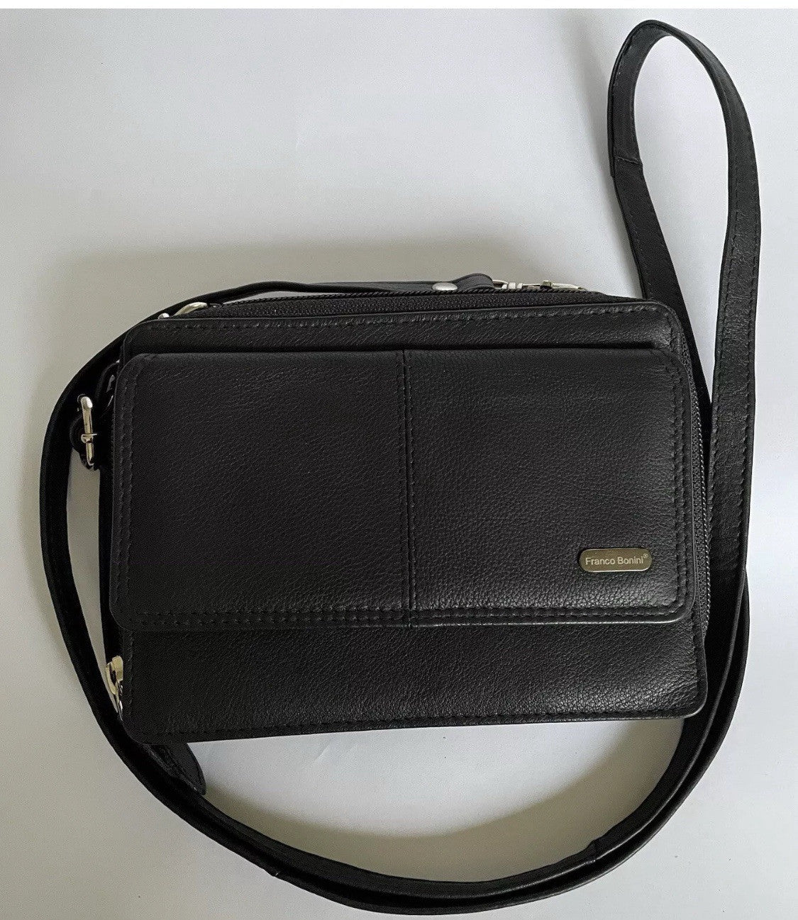 Franco Bonini Black Leather Clutch Purse Handbag Crossbody Wallet NEW w Tag +Bag