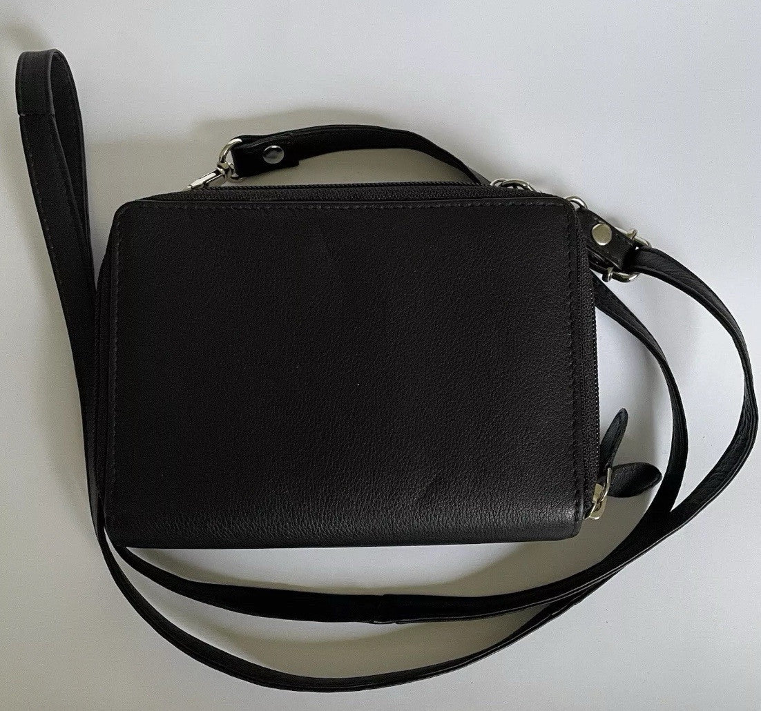 Franco Bonini Black Leather Clutch Purse Handbag Crossbody Wallet NEW w Tag +Bag