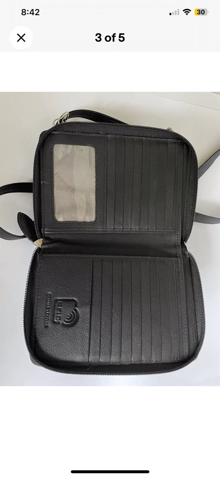 Franco Bonini Black Leather Clutch Purse Handbag Crossbody Wallet NEW w Tag +Bag