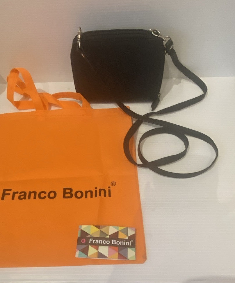 Franco Bonini Black Leather Clutch Purse Handbag Crossbody Wallet NEW w Tag +Bag