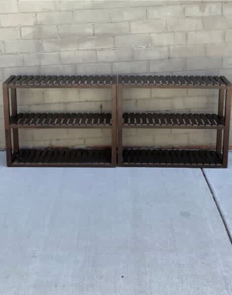 2 Bookshelves Dark Brown Wood Timber Slat 3 Book Shelves H 54.5 L 66.5 W 18cm ea