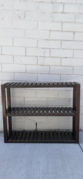 2 Bookshelves Dark Brown Wood Timber Slat 3 Book Shelves H 54.5 L 66.5 W 18cm ea