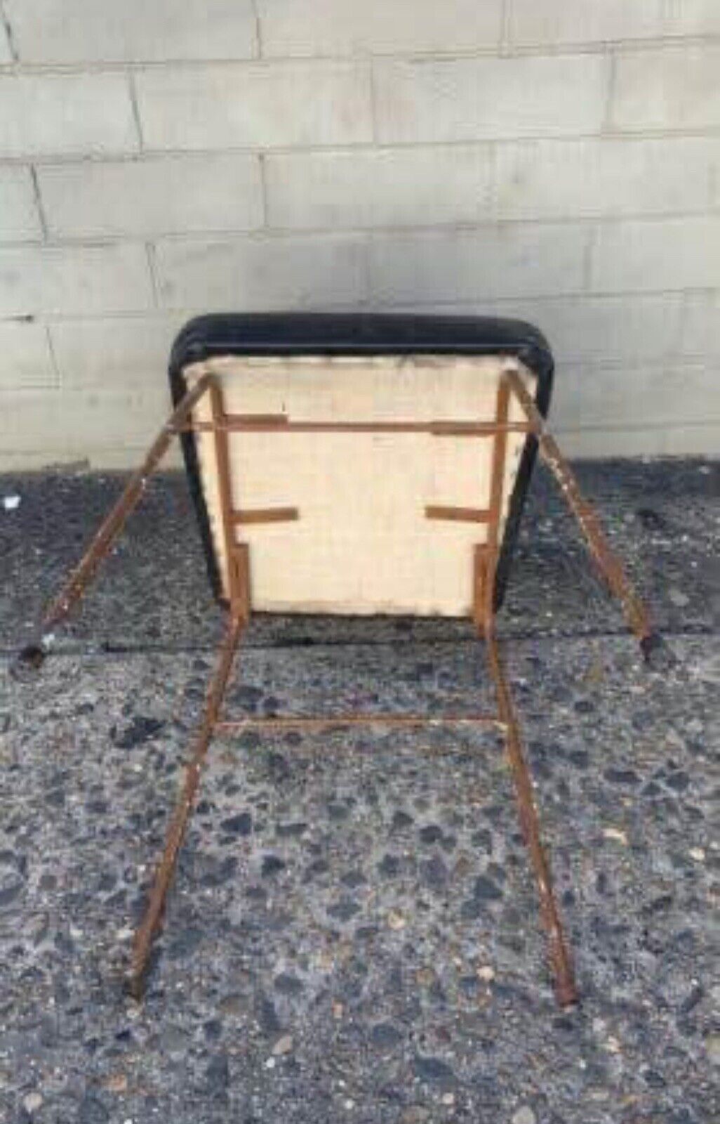 1950’s Rustic Wrought Vanity Chair Mid Century Slim 69cm Black Vinyl Seat