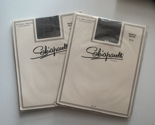 2 Pairs 1980’s Schiaparelli Paris ULTRA SHEER Stockings Chateau Petite 8 1/2-9