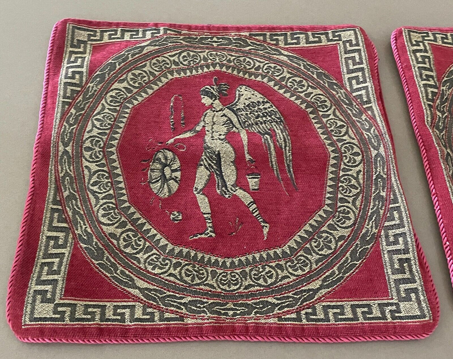 2 x CUSHION COVERS Red Gold Hellenic Ancient Greece Grecian 44 x 42cm Luxe Feel